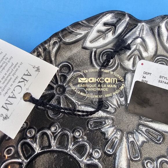 AKCAM Sugar Skull Black Silver 8”x6” Serving Dish Platter Goth Halloween Gothic - Picture 7 of 10